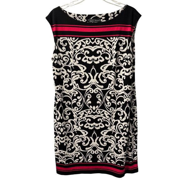 Jessica Howard Black & White Patterned Sleeveless Dress With Red Accents L/G - Picture 1 of 12